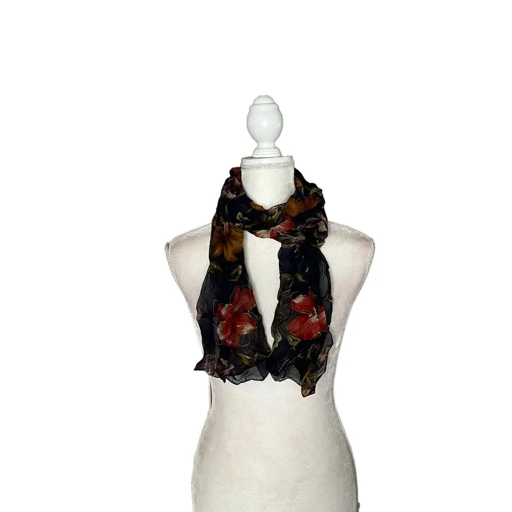 Vintage scarf floral multicolor rectangular scarf Lightweight Y2K Boho